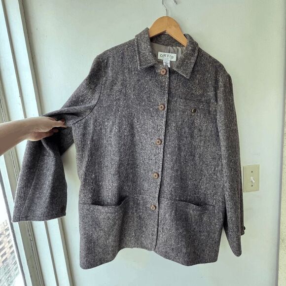 Orvis Vintage 90s Brown 100% Wool Tweed Workwear Chore Jacket Utility, XL - Picture 7 of 11